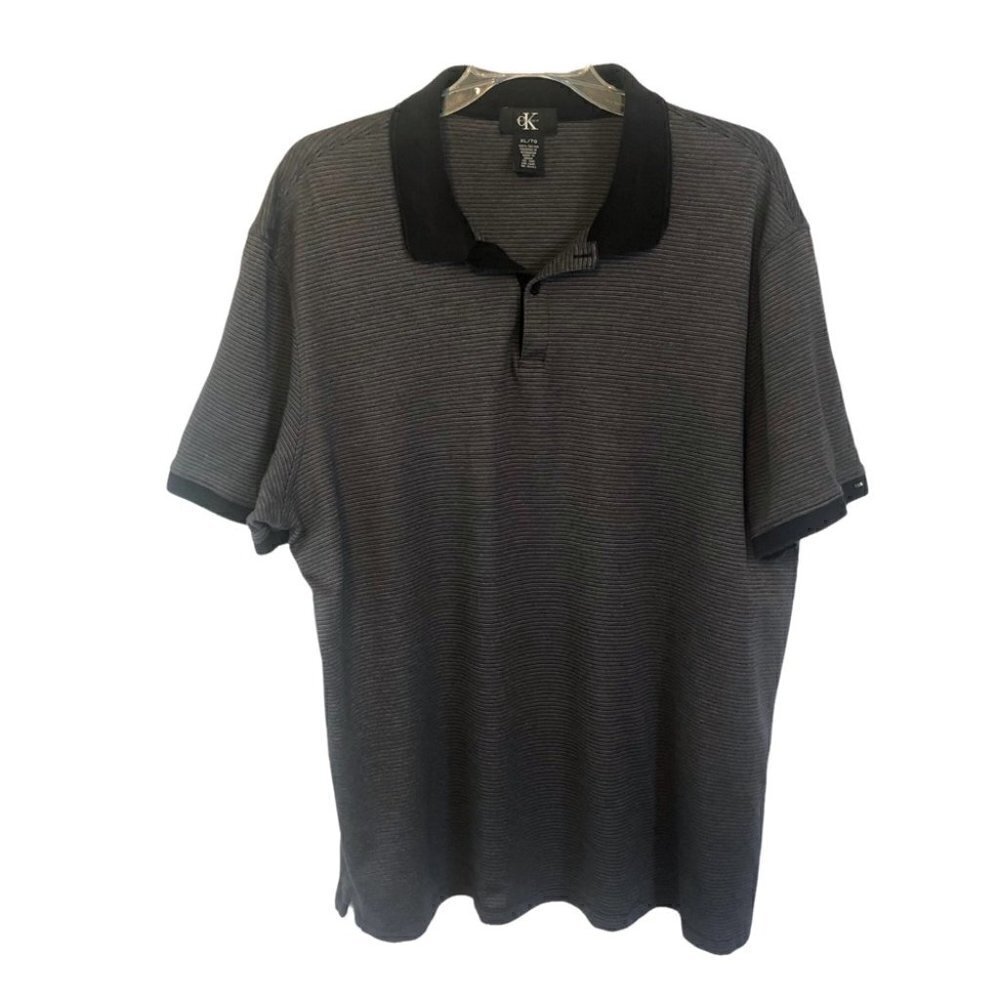 NWOT  Calvin Klein Mens XLG Golf Shirt Black with Grey Stripes